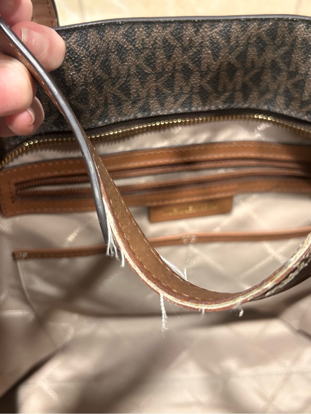 Michael Kors Brown Logo Tote with Pink & Red Geometric Print - Picture 5 of 5
